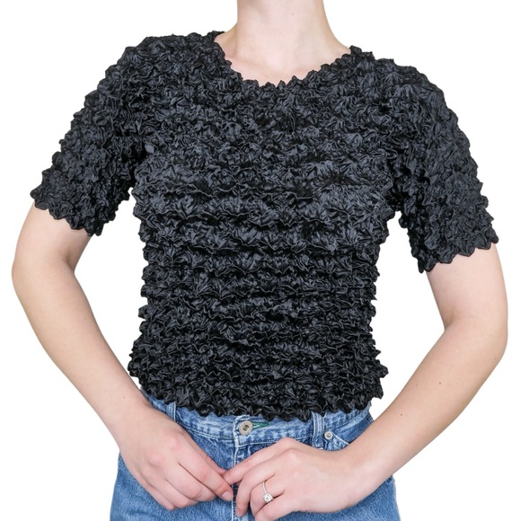 Vintage 90s Black Bubble Popcorn Shirt - Picture 1 of 7